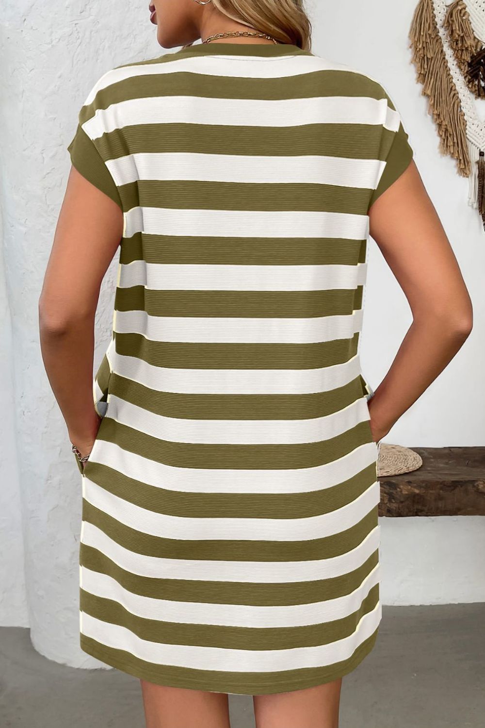 Contrast Striped Round Neck Short Sleeve Mini Dress - Bitsy Gypsy Boutique