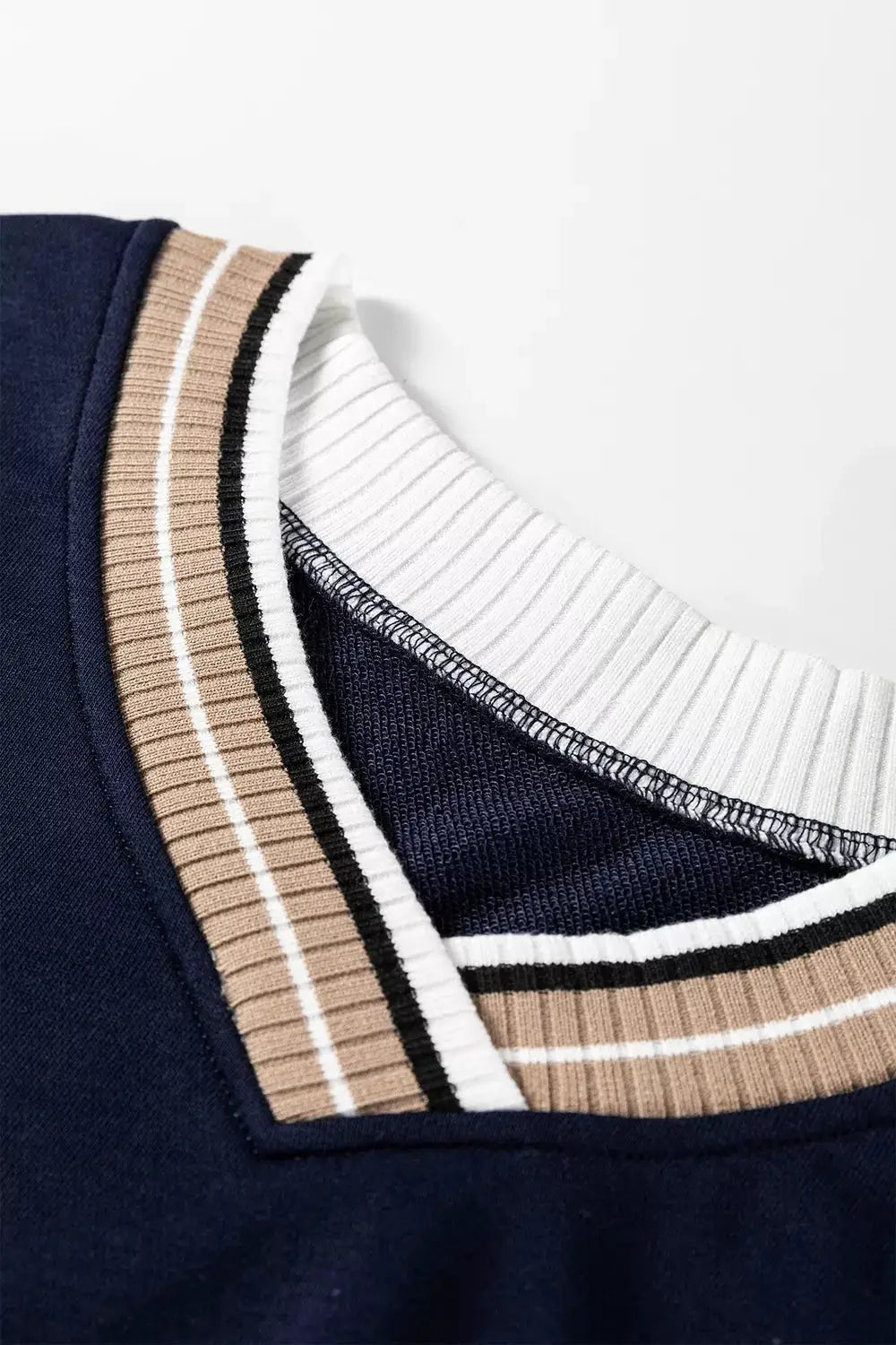 Contrast Striped Trim V Neck Sweatshirt - Bitsy Gypsy Boutique