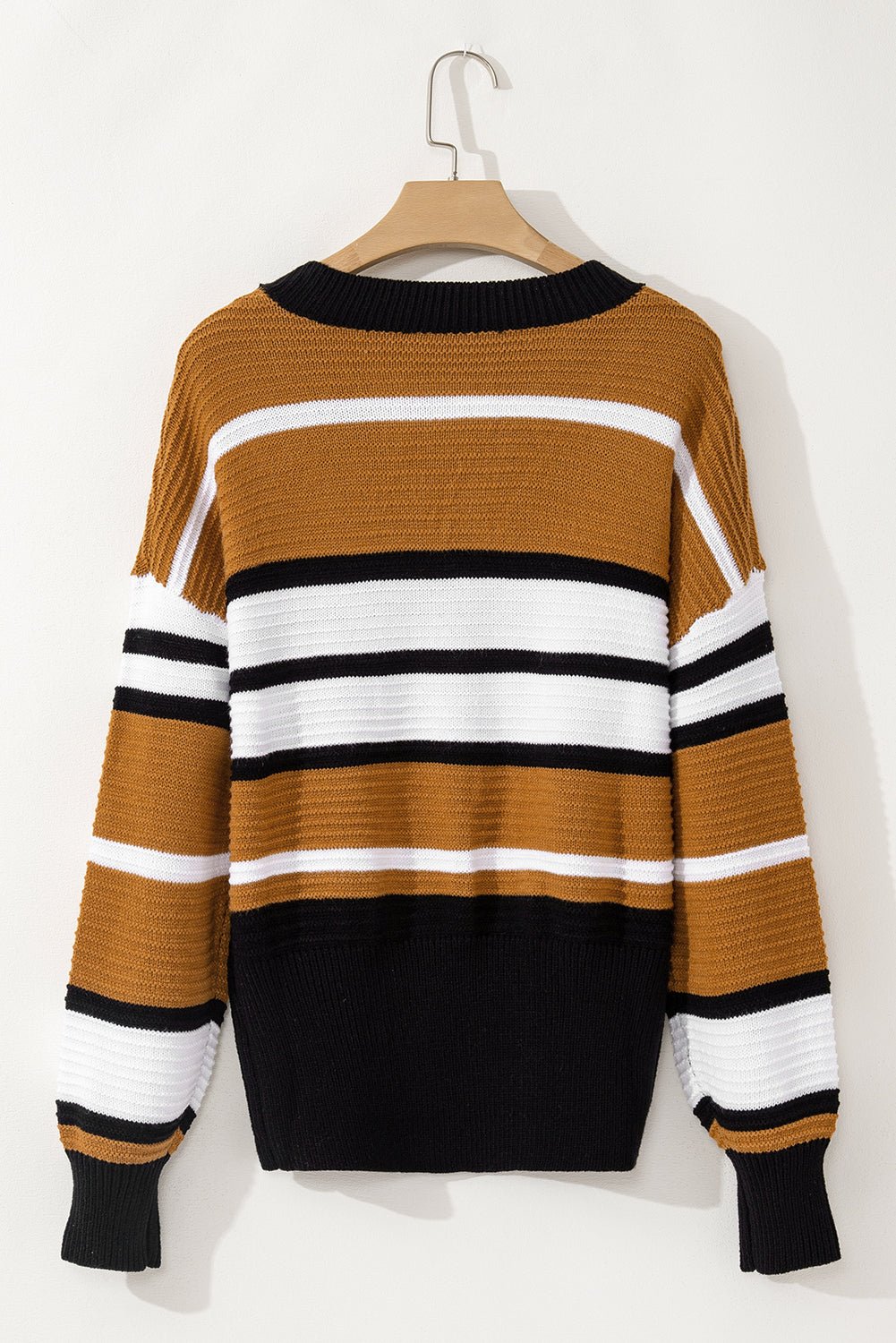 Contrast Stripes V Neck Long Sleeve Sweater - Bitsy Gypsy Boutique