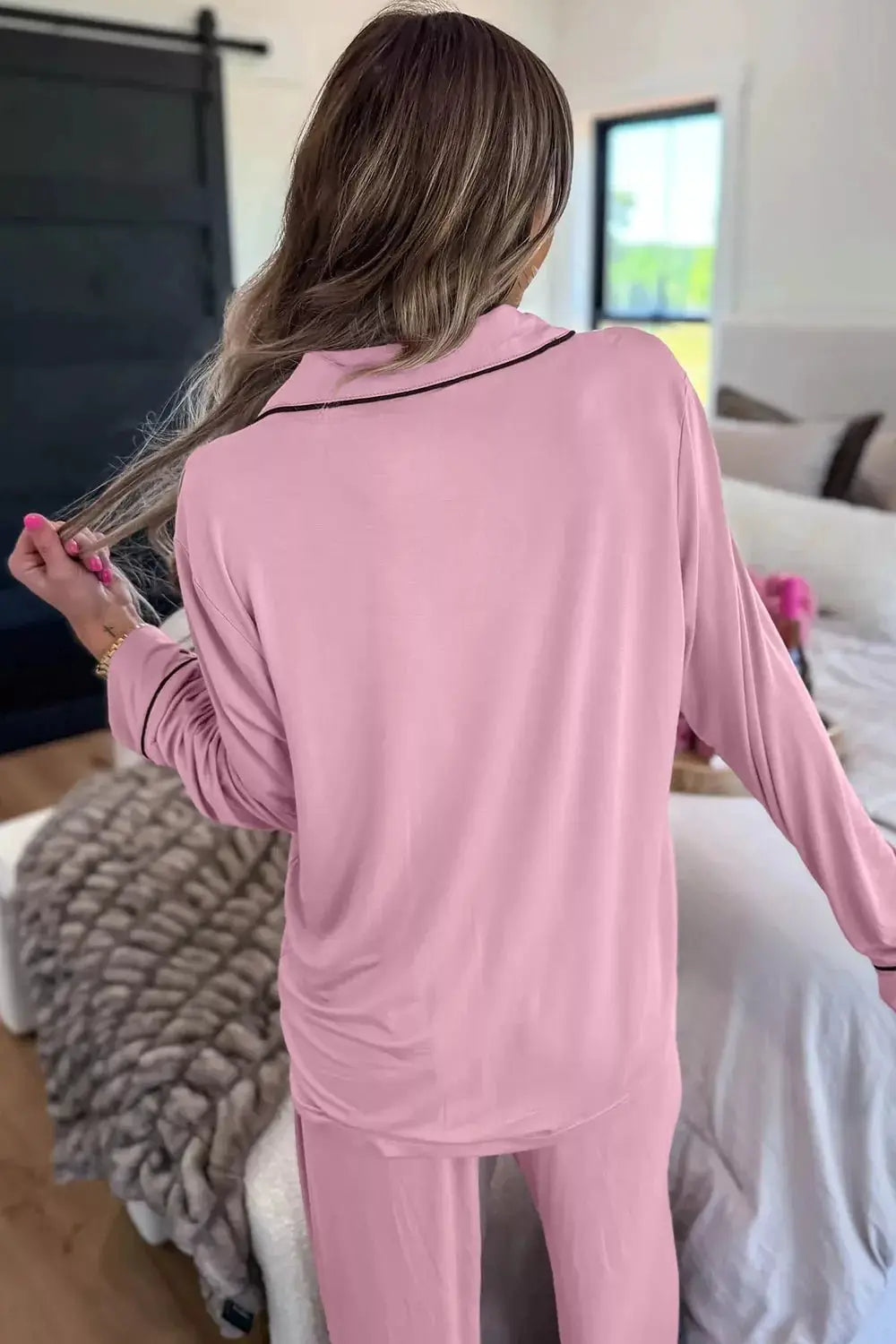 Contrast Trim Button Up Top and Pants Set by Trendsi
