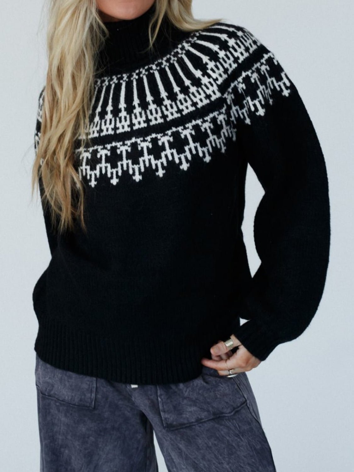 Contrast Turtleneck Long Sleeve Sweater - Bitsy Gypsy Boutique