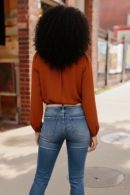 Copper Charm Pleated Blouse - Bitsy Gypsy Boutique