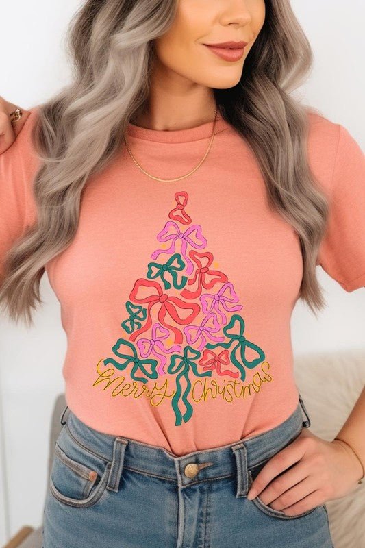 Coquette Bow Christmas Tree Graphic Tee - Bitsy Gypsy Boutique