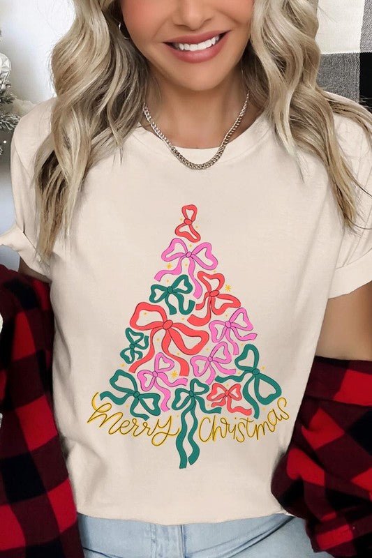 Coquette Bow Christmas Tree Graphic Tee - Bitsy Gypsy Boutique