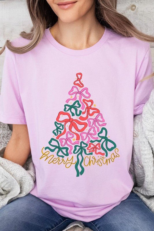 Coquette Bow Christmas Tree Graphic Tee - Bitsy Gypsy Boutique