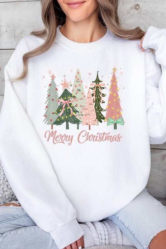 Coquette Christmas Trees Fleece Sweatshirts - Bitsy Gypsy Boutique