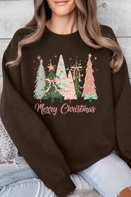 Coquette Christmas Trees Fleece Sweatshirts - Bitsy Gypsy Boutique