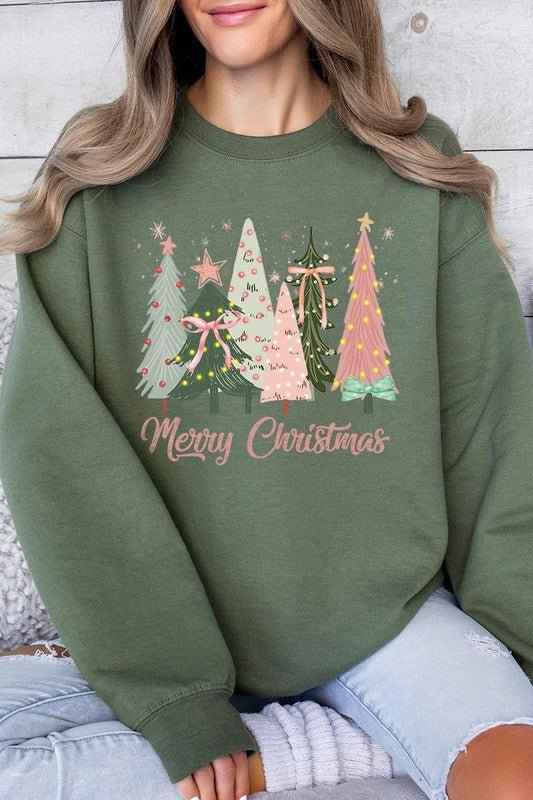 Coquette Christmas Trees Fleece Sweatshirts - Bitsy Gypsy Boutique