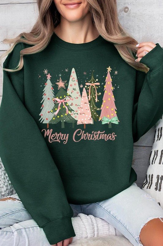 Coquette Christmas Trees Fleece Sweatshirts - Bitsy Gypsy Boutique