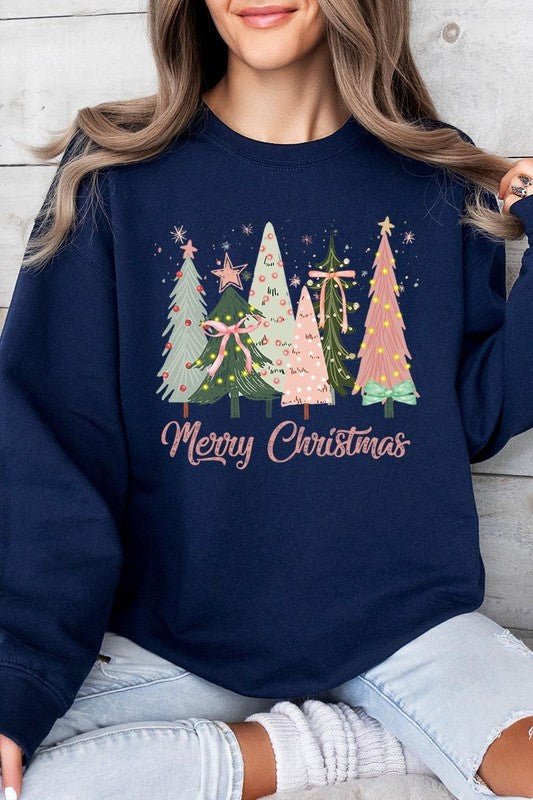 Coquette Christmas Trees Fleece Sweatshirts - Bitsy Gypsy Boutique