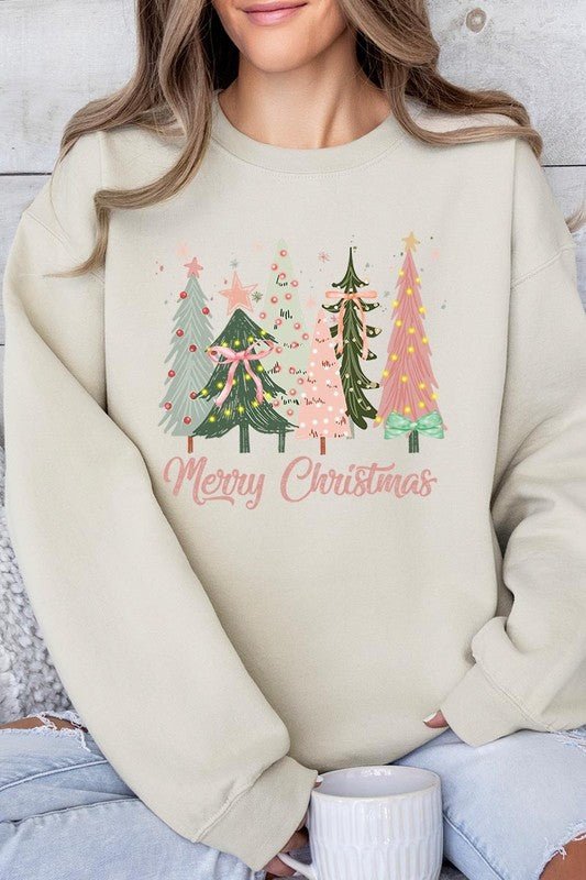 Coquette Christmas Trees Fleece Sweatshirts - Bitsy Gypsy Boutique