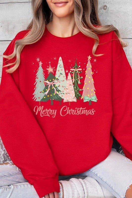 Coquette Christmas Trees Fleece Sweatshirts - Bitsy Gypsy Boutique