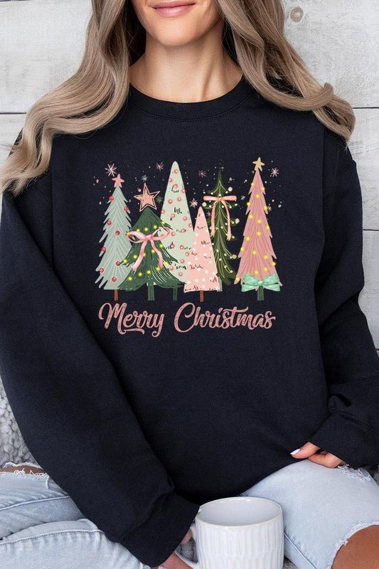 Coquette Christmas Trees Fleece Sweatshirts - Bitsy Gypsy Boutique