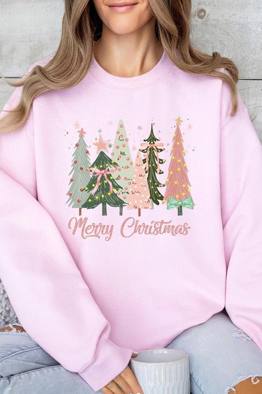 Coquette Christmas Trees Fleece Sweatshirts - Bitsy Gypsy Boutique