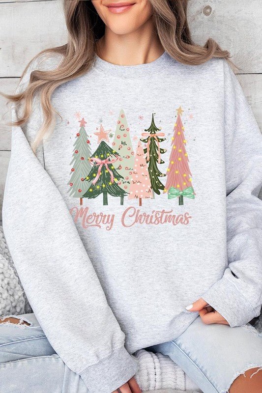 Coquette Christmas Trees Fleece Sweatshirts - Bitsy Gypsy Boutique