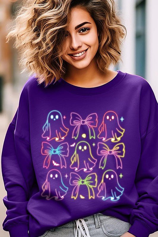 Coquette Neon Halloween Ghost Graphic Sweatshirts - Bitsy Gypsy Boutique