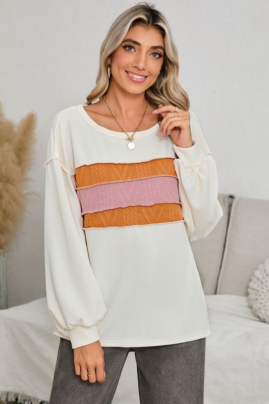 Corded Exposed Seam Patchwork Drop Sleeve Top - Bitsy Gypsy Boutique