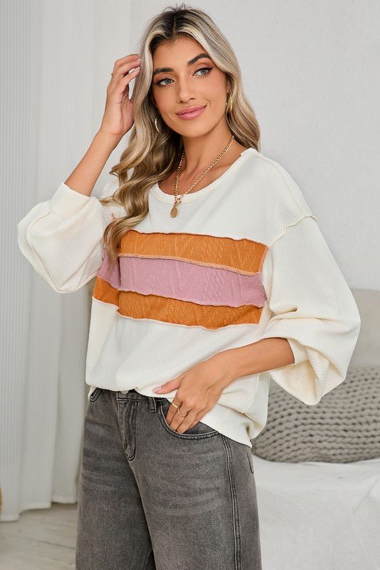 Corded Exposed Seam Patchwork Drop Sleeve Top - Bitsy Gypsy Boutique