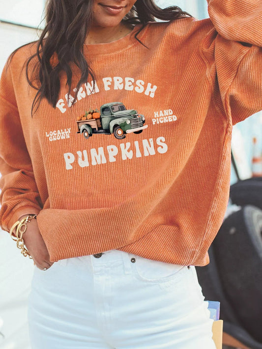 Corded Ribbed Farm Fresh Pumpkins Graphic Sweatshirt - Bitsy Gypsy Boutique