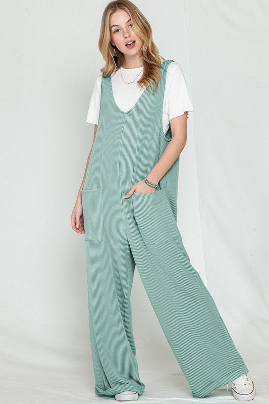 Corded Tie Straps V Neck Wide Leg Jumpsuit - Bitsy Gypsy Boutique