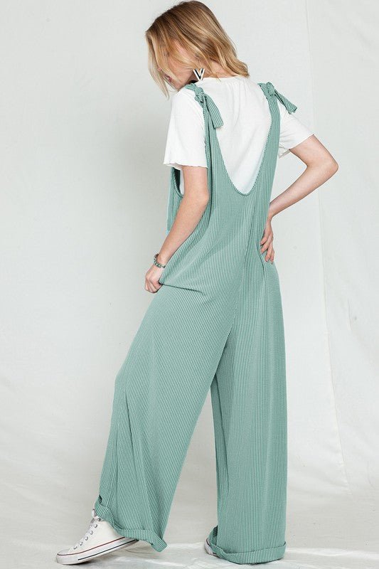 Corded Tie Straps V Neck Wide Leg Jumpsuit - Bitsy Gypsy Boutique