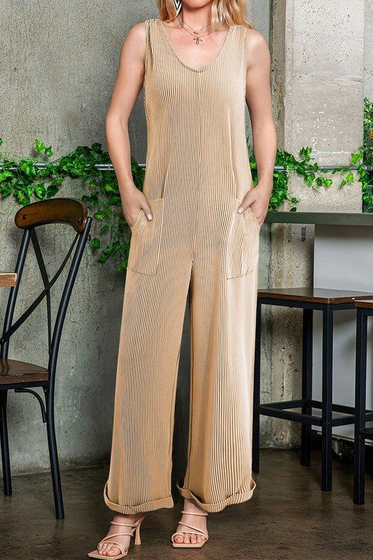 Corded Tie Straps V Neck Wide Leg Jumpsuit - Bitsy Gypsy Boutique