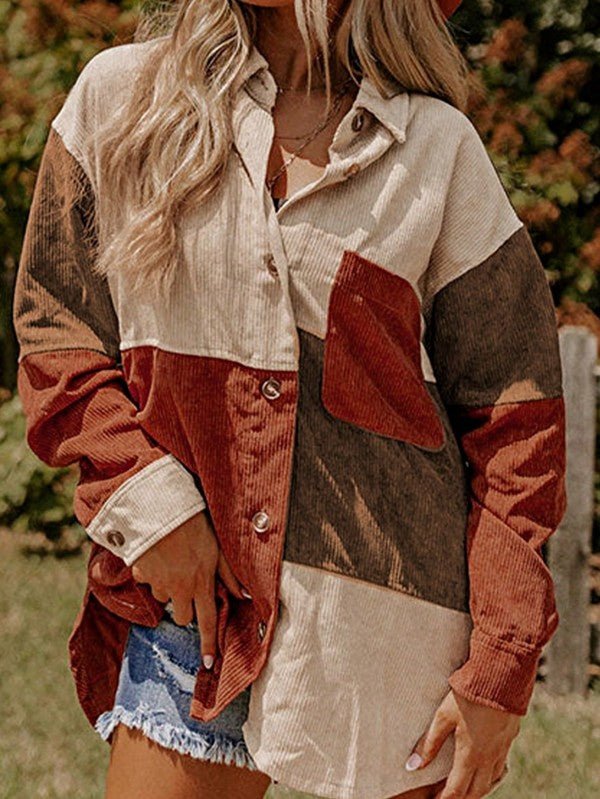 Corduroy Boho Patch Button Shirt Shacket - Bitsy Gypsy Boutique