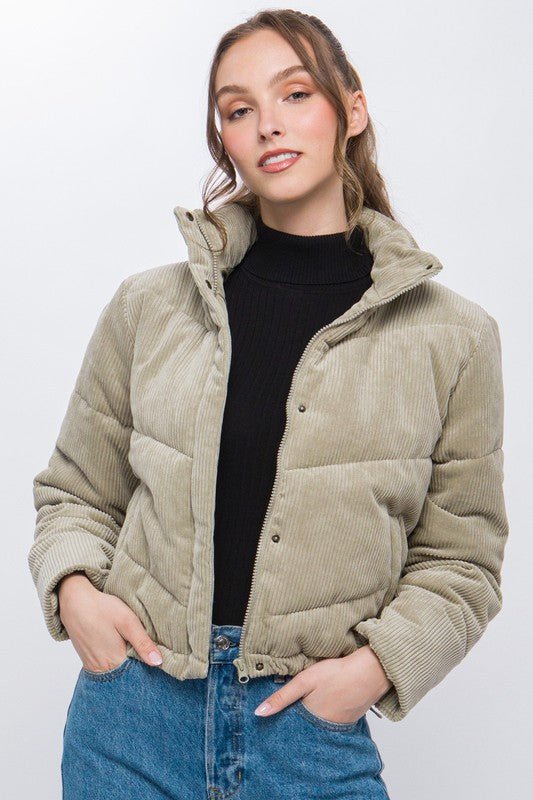 Corduroy Puffer Jacket with Toggle Detail - Bitsy Gypsy Boutique