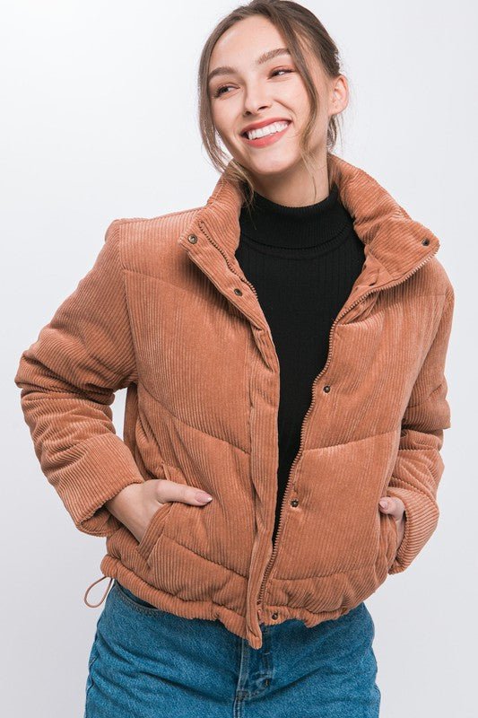 Corduroy Puffer Jacket with Toggle Detail - Bitsy Gypsy Boutique