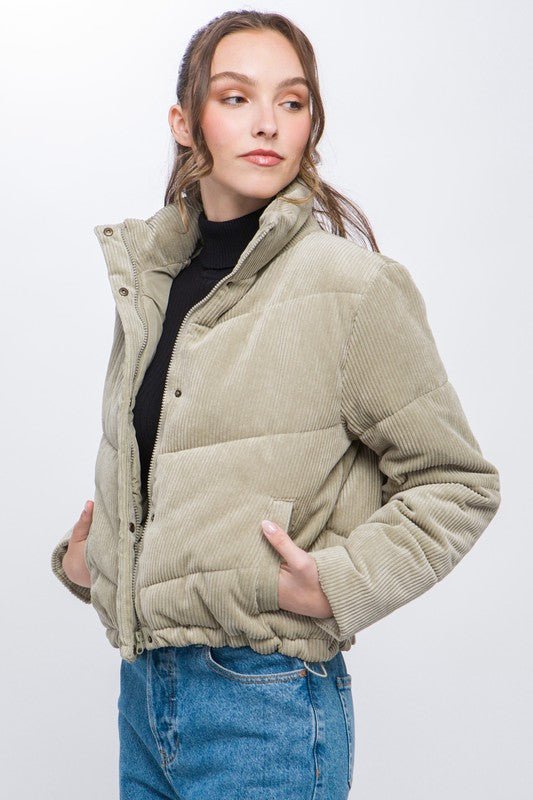 Corduroy Puffer Jacket with Toggle Detail - Bitsy Gypsy Boutique