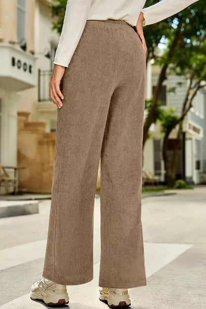 Corduroy Wide-Leg Drawstring Pants by Trendsi