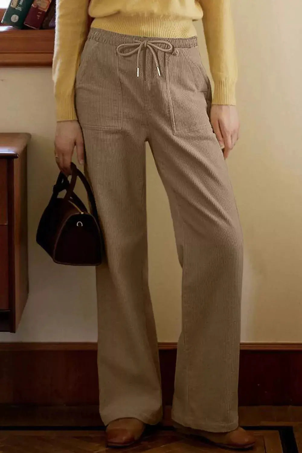 Corduroy Wide-Leg Drawstring Pants by Trendsi