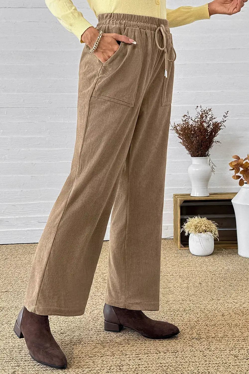 Corduroy Wide-Leg Drawstring Pants by Trendsi