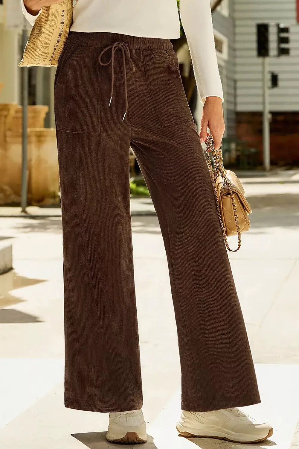 Corduroy Wide-Leg Drawstring Pants by Trendsi