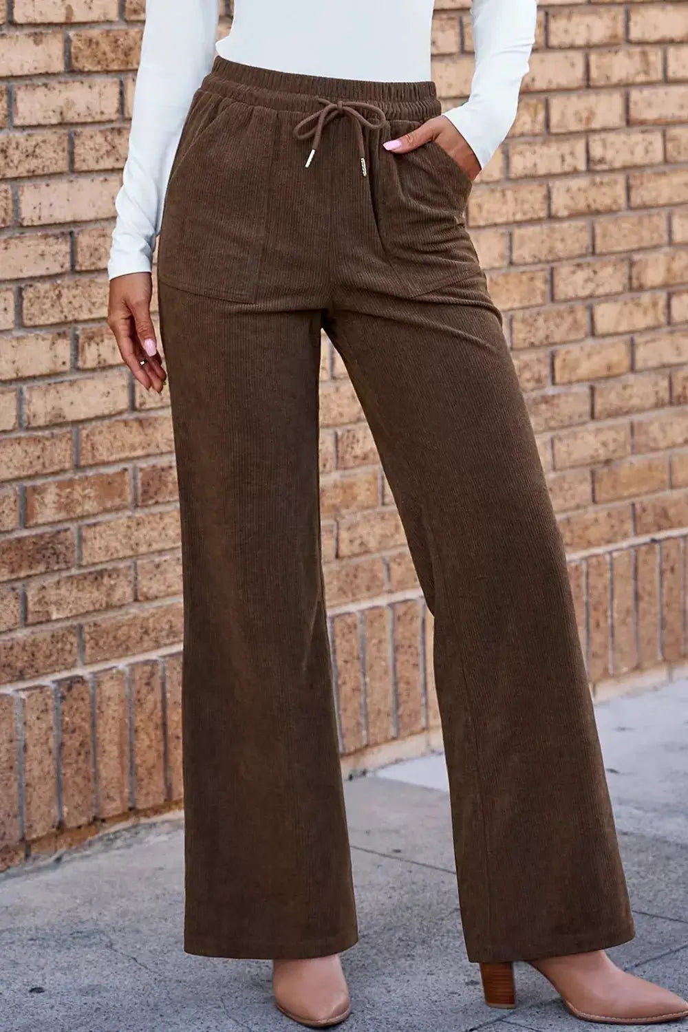 Corduroy Wide-Leg Drawstring Pants by Trendsi