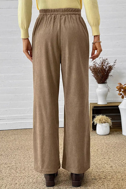 Corduroy Wide-Leg Drawstring Pants by Trendsi