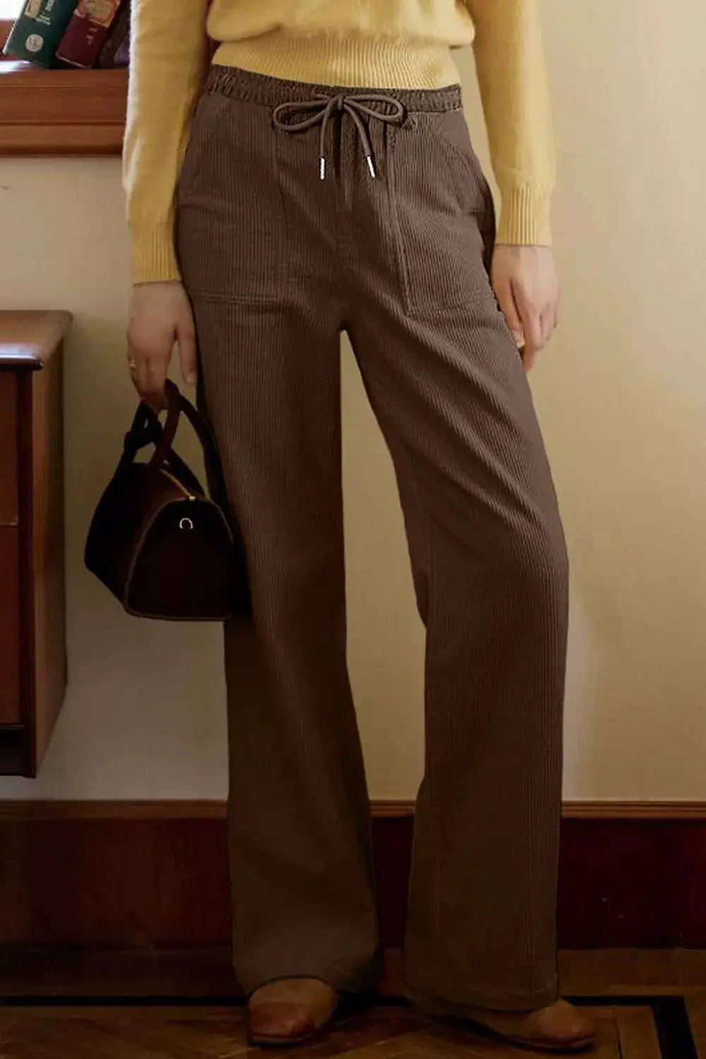 Corduroy Wide-Leg Drawstring Pants by Trendsi