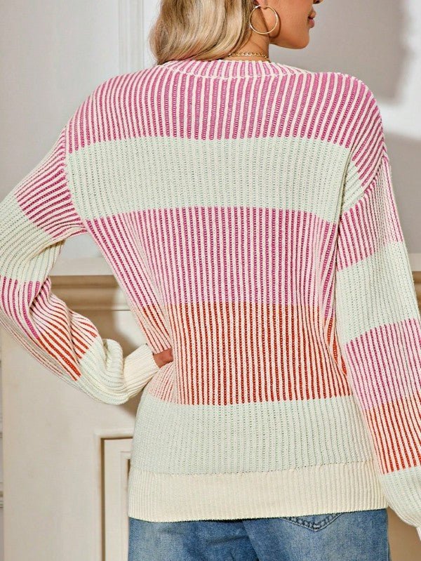 Cotton Color block Lantern Rib Knitted Sweater - Bitsy Gypsy Boutique