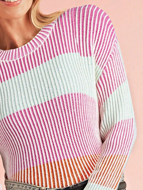 Cotton Color block Lantern Rib Knitted Sweater - Bitsy Gypsy Boutique