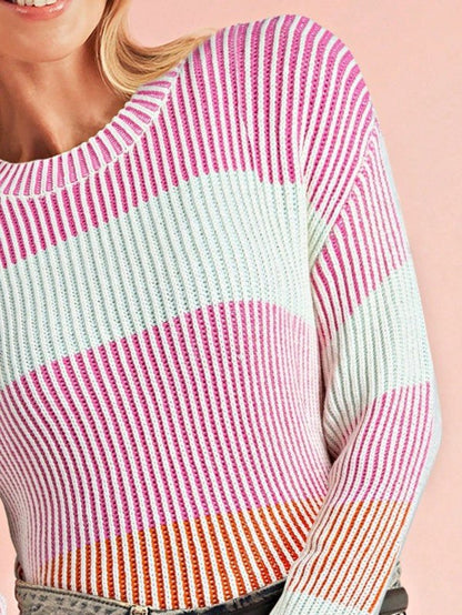 Cotton Color block Lantern Rib Knitted Sweater - Bitsy Gypsy Boutique