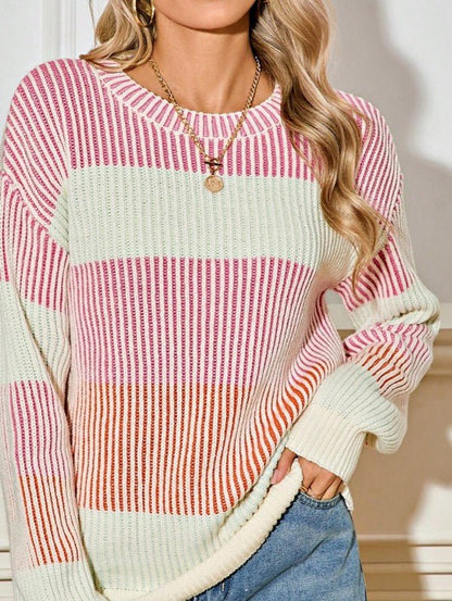 Cotton Color block Lantern Rib Knitted Sweater - Bitsy Gypsy Boutique