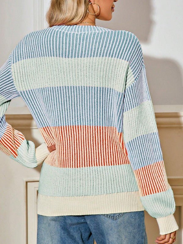 Cotton Color block Lantern Rib Knitted Sweater - Bitsy Gypsy Boutique