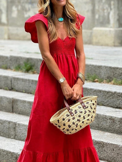 Cotton Flutter Smocked High Waist Ruffle Maxi - Bitsy Gypsy Boutique