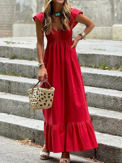 Cotton Flutter Smocked High Waist Ruffle Maxi - Bitsy Gypsy Boutique