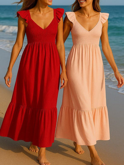 Cotton Flutter Smocked High Waist Ruffle Maxi - Bitsy Gypsy Boutique