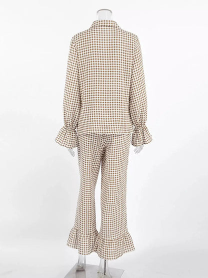 Cotton Gingham Button Front Ruffle Trim Lounge Set - Bitsy Gypsy Boutique