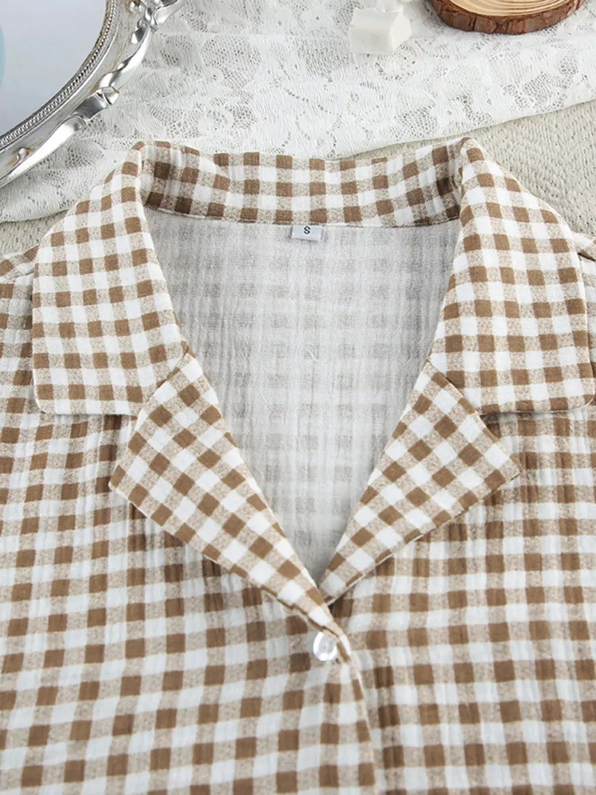 Cotton Gingham Button Front Ruffle Trim Lounge Set - Bitsy Gypsy Boutique