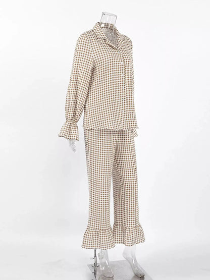 Cotton Gingham Button Front Ruffle Trim Lounge Set - Bitsy Gypsy Boutique