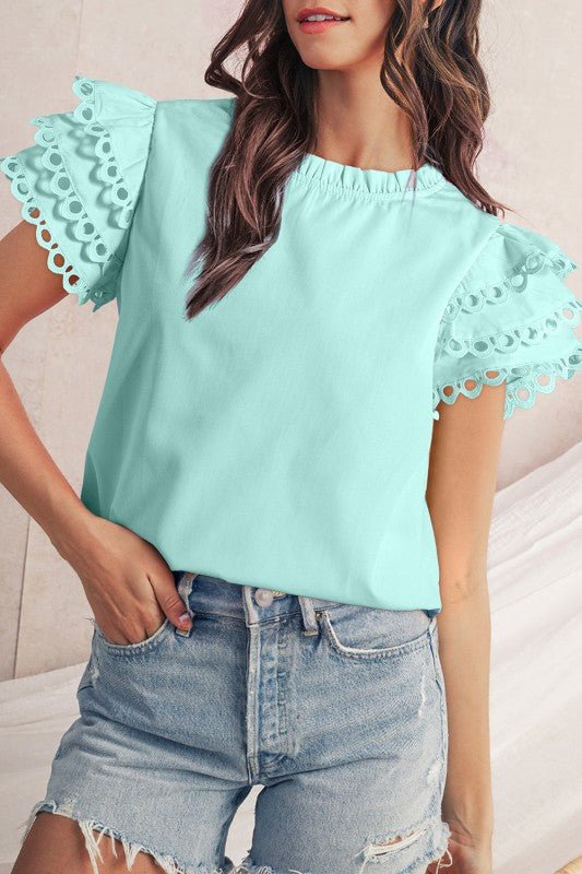cotton mint ruffle layered blouse - Bitsy Gypsy Boutique