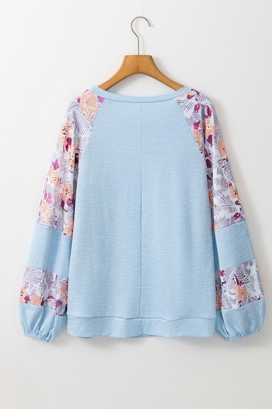 cotton Ribbed Floral Stitch Balloon Pull Over - Bitsy Gypsy Boutique